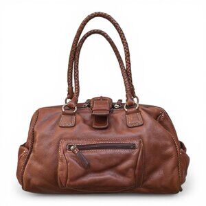 Donald J. Pliner Brown Leather Shoulder Bag | Braided Handles | Y2K Silhouette